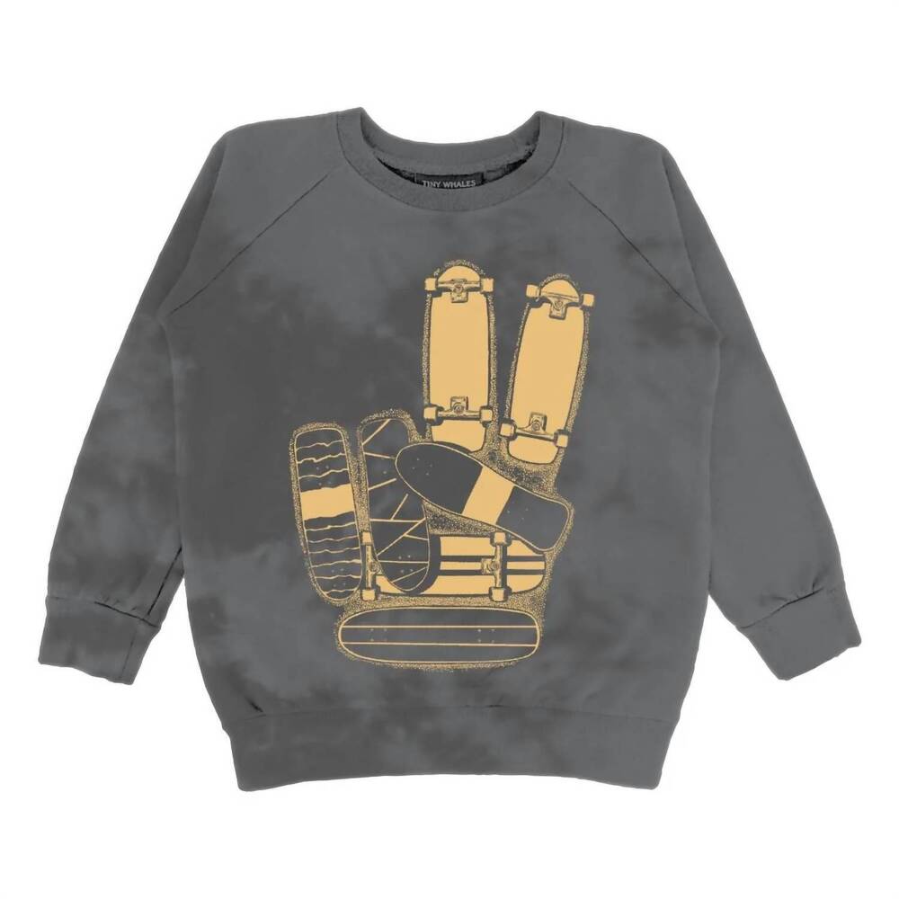NEW TINY WHALES kids' skate more sweatshirt in black tie dye